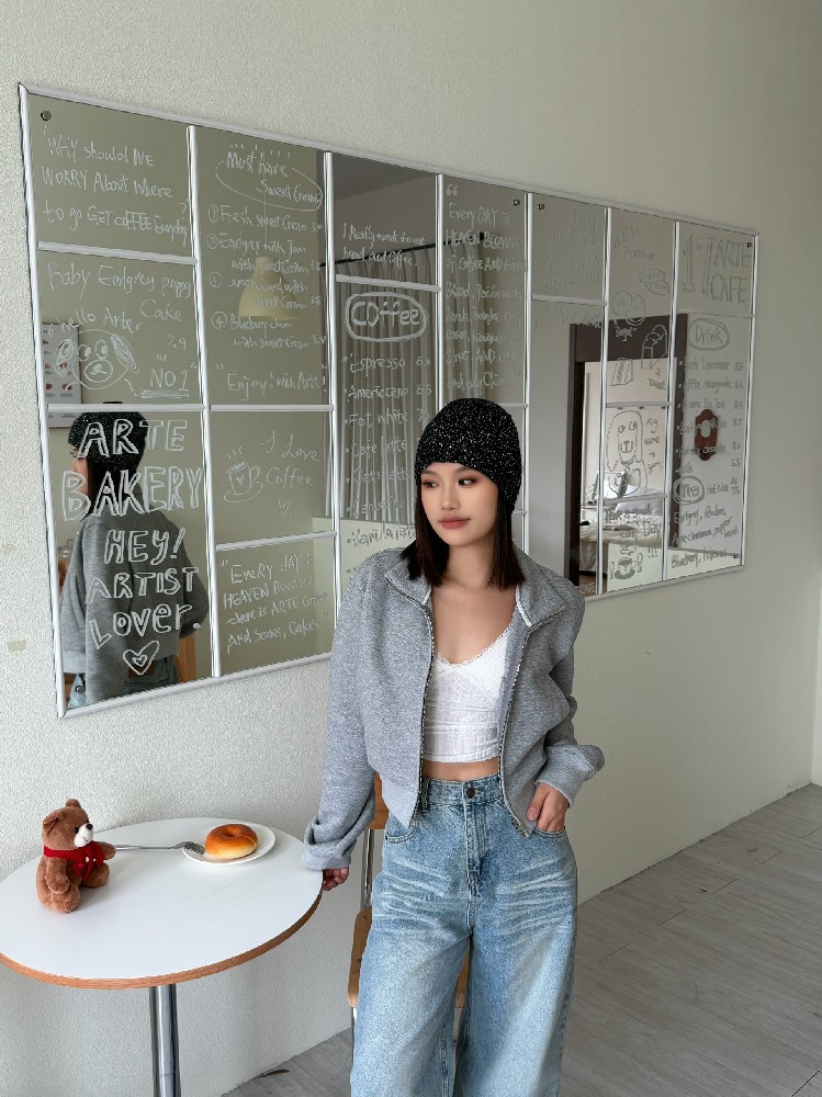 YIMEI休闲立领卫衣女松弛感套装